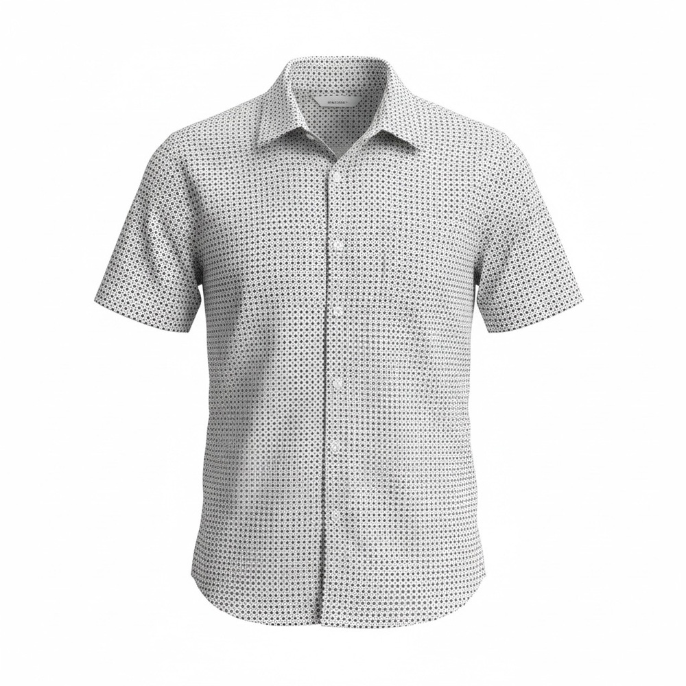 COOFANDY Men’s Short Sleeve Button Up Shirt White Geometric Print Size L